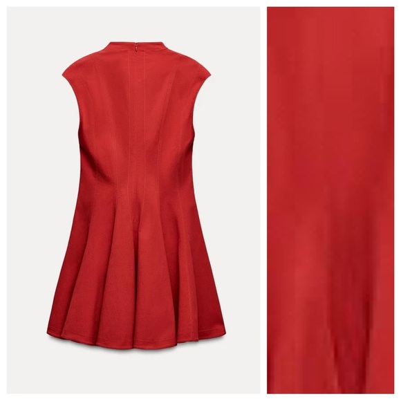 NWT. Zara ZW Collection Red Cotton Blend Godet Mini Dress. Size M. - Picture 4 of 10